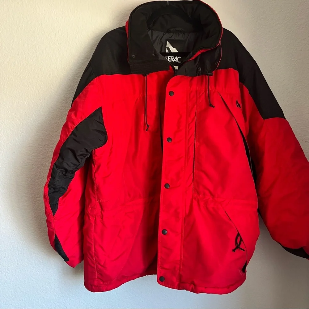 Serac Men’s Red and Black Winter Jacket Pockets Logo Zip & Snap Front
